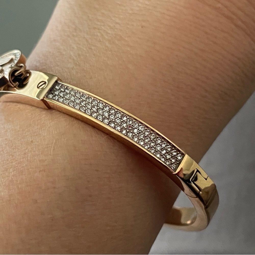 MICHAEL KORS Gold Bracelet and Earring Set MK Logo Crystals Bangle MK Charm - Picture 11 of 15